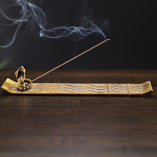 Buddha Gift Fisherman Bamboo Fishing Boat Alloy Incense Stick Holder Healing Incense Burner Decoration