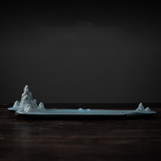 Buddha Gift Mountains Boat Design Spiritual Healing Ceramic Stick Incense Burner Decoration