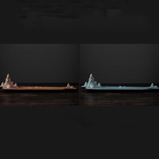 Buddha Gift Mountains Boat Design Spiritual Healing Ceramic Stick Incense Burner Decoration