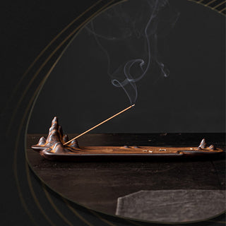 Buddha Gift Mountains Boat Design Spiritual Healing Ceramic Stick Incense Burner Decoration