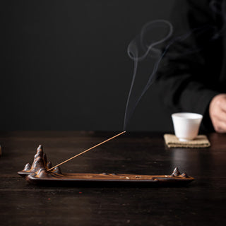 Buddha Gift Mountains Boat Design Spiritual Healing Ceramic Stick Incense Burner Decoration