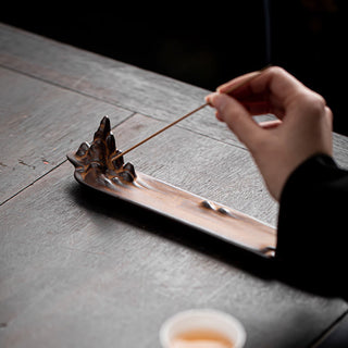 Buddha Gift Mountains Boat Design Spiritual Healing Ceramic Stick Incense Burner Decoration