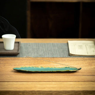 Buddha Gift Green Feather Gold Edge Healing Ceramic Incense Burner Decoration