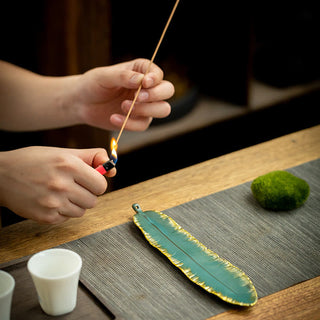 Buddha Gift Green Feather Gold Edge Healing Ceramic Incense Burner Decoration