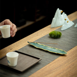 Buddha Gift Green Feather Gold Edge Healing Ceramic Incense Burner Decoration