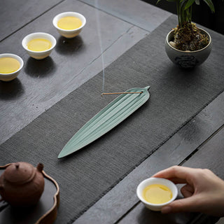 Buddha Gift Green Bamboo Leaf Healing Ceramic Incense Burner Decoration