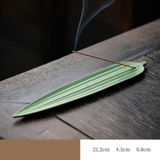 Buddha Gift Green Bamboo Leaf Healing Ceramic Incense Burner Decoration