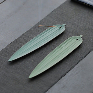 Buddha Gift Green Bamboo Leaf Healing Ceramic Incense Burner Decoration