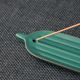 Buddha Gift Green Bamboo Leaf Healing Ceramic Incense Burner Decoration