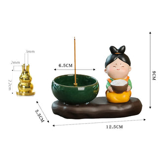 Buddha Gift Tang Dynasty Lady Food Healing Ceramic Incense Burner Desk Decoration