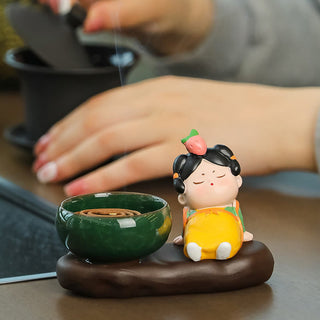 Buddha Gift Tang Dynasty Lady Food Healing Ceramic Incense Burner Desk Decoration