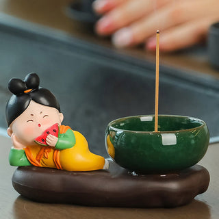Buddha Gift Tang Dynasty Lady Food Healing Ceramic Incense Burner Desk Decoration