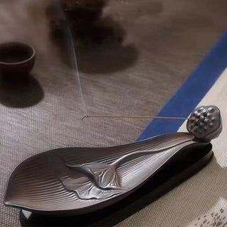 Buddha Gift Lotus Pod Zen Healing Brown Ceramic Stick Incense Burner Decoration