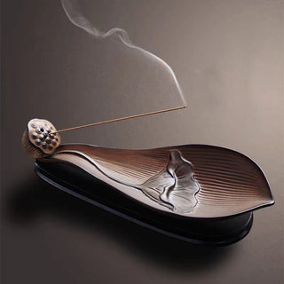 Buddha Gift Lotus Pod Zen Healing Brown Ceramic Stick Incense Burner Decoration