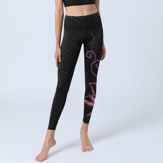 Buddha Gift Black Pink Lotus Flower Print Gym Leggings Women's Yoga Pants