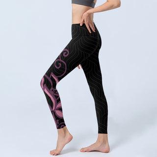 Buddha Gift Black Pink Lotus Flower Print Gym Leggings Women's Yoga Pants