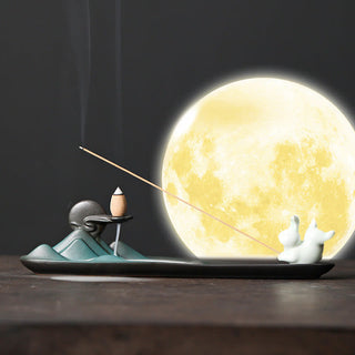 Buddha Gift Moon Rabbit PiXiu Mountain Healing Ceramic Stick Incense Burner Decoration