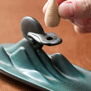 Buddha Gift Moon Rabbit PiXiu Mountain Healing Ceramic Stick Incense Burner Decoration