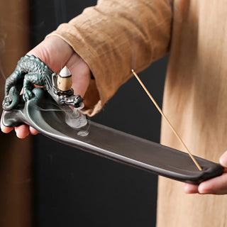 Buddha Gift Moon Rabbit PiXiu Mountain Healing Ceramic Stick Incense Burner Decoration