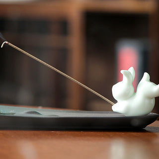 Buddha Gift Moon Rabbit PiXiu Mountain Healing Ceramic Stick Incense Burner Decoration