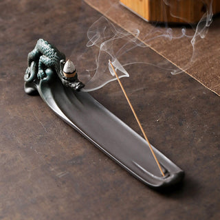 Buddha Gift Moon Rabbit PiXiu Mountain Healing Ceramic Stick Incense Burner Decoration