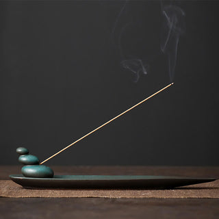 Buddha Gift Three Stones Waves Butterfly Bamboo Healing Ceramic Stick Incense Burner Decoration