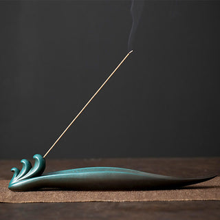 Buddha Gift Three Stones Waves Butterfly Bamboo Healing Ceramic Stick Incense Burner Decoration