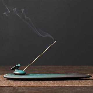 Buddha Gift Three Stones Waves Butterfly Bamboo Healing Ceramic Stick Incense Burner Decoration