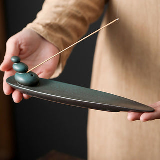 Buddha Gift Three Stones Waves Butterfly Bamboo Healing Ceramic Stick Incense Burner Decoration