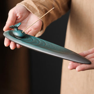 Buddha Gift Three Stones Waves Butterfly Bamboo Healing Ceramic Stick Incense Burner Decoration