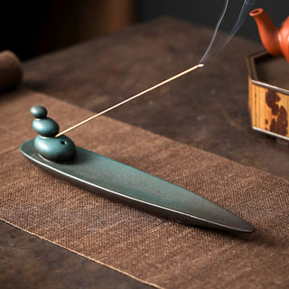 Buddha Gift Three Stones Waves Butterfly Bamboo Healing Ceramic Stick Incense Burner Decoration