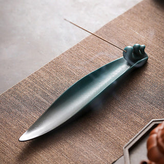 Buddha Gift Three Stones Waves Butterfly Bamboo Healing Ceramic Stick Incense Burner Decoration