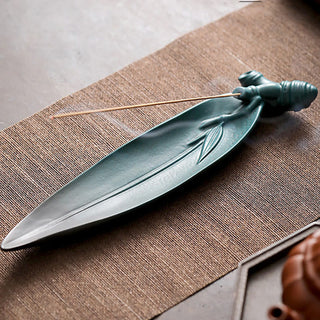 Buddha Gift Three Stones Waves Butterfly Bamboo Healing Ceramic Stick Incense Burner Decoration