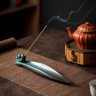 Buddha Gift Three Stones Waves Butterfly Bamboo Healing Ceramic Stick Incense Burner Decoration