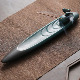 Buddha Gift Three Stones Waves Butterfly Bamboo Healing Ceramic Stick Incense Burner Decoration