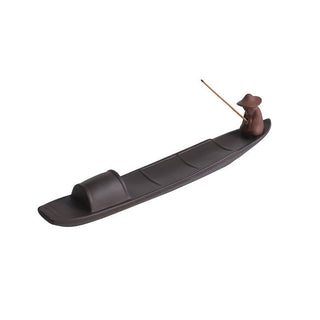 Buddha Gift Fisherman Boat Purple Clay Peace Healing Ceramic Stick Incense Burner Decoration