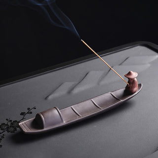 Buddha Gift Fisherman Boat Purple Clay Peace Healing Ceramic Stick Incense Burner Decoration