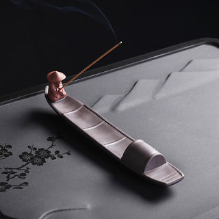 Buddha Gift Fisherman Boat Purple Clay Peace Healing Ceramic Stick Incense Burner Decoration