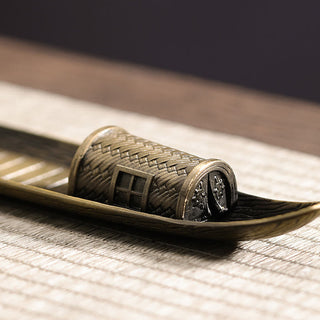 Buddha Gift Fisherman Boat Alloy Incense Stick Holder Healing Incense Burner Decoration