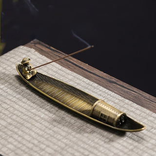 Buddha Gift Fisherman Boat Alloy Incense Stick Holder Healing Incense Burner Decoration