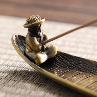 Buddha Gift Fisherman Boat Alloy Incense Stick Holder Healing Incense Burner Decoration