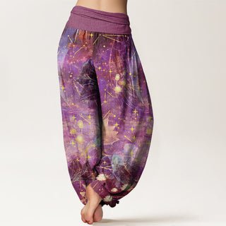 Buddha Gift Koi Fish Lotus Moon Stars Pattern Women's Elastic Waist Harem Pants