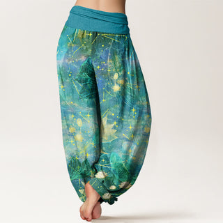 Buddha Gift Koi Fish Lotus Moon Stars Pattern Women's Elastic Waist Harem Pants