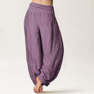 Buddha Gift Dharma Wheel Lotus OM Pattern Women's Elastic Waist Harem Pants