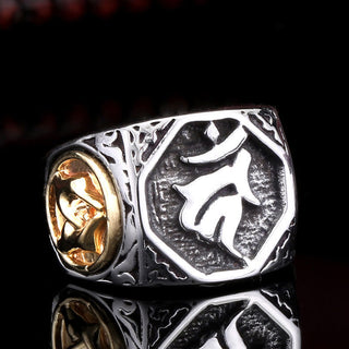 Buddha Gift Tibetan Titanium Steel Greeting Hand Sword Sign Sanskrit Balance Ring