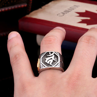 Buddha Gift Tibetan Titanium Steel Greeting Hand Sword Sign Sanskrit Balance Ring