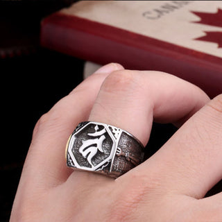 Buddha Gift Tibetan Titanium Steel Greeting Hand Sword Sign Sanskrit Balance Ring