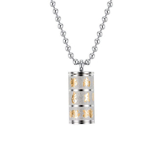 Buddha Gift Tibetan Om Mani Padme Hum Lotus Pattern Prayer Wheel Titanium Steel Peace Necklace Pendant