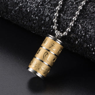 Buddha Gift Tibetan Om Mani Padme Hum Lotus Pattern Prayer Wheel Titanium Steel Peace Necklace Pendant