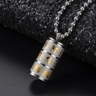 Buddha Gift Tibetan Om Mani Padme Hum Lotus Pattern Prayer Wheel Titanium Steel Peace Necklace Pendant